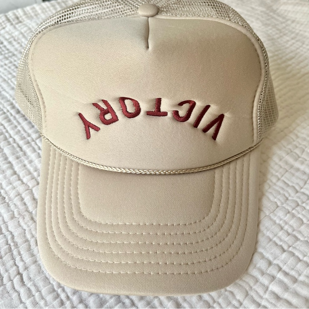 OTTO Beige Upside Down Victory Mesh Trucker Cap Ball Cap